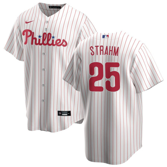 Men's Philadelphia Phillies #25 Matt Strahm White Cool Base Stitched Baseball Jersey